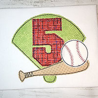 5th Birthday Baseball Machine Applique Design - Triple Stitch